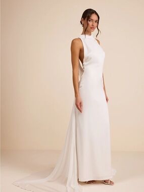 Lulu's Ivory Backless High-Neck Bridal Gown